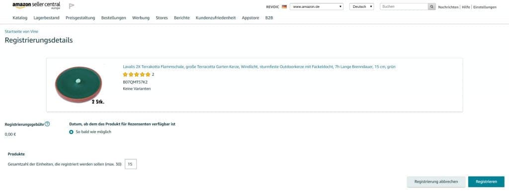 ASIN für Vine registrieren 