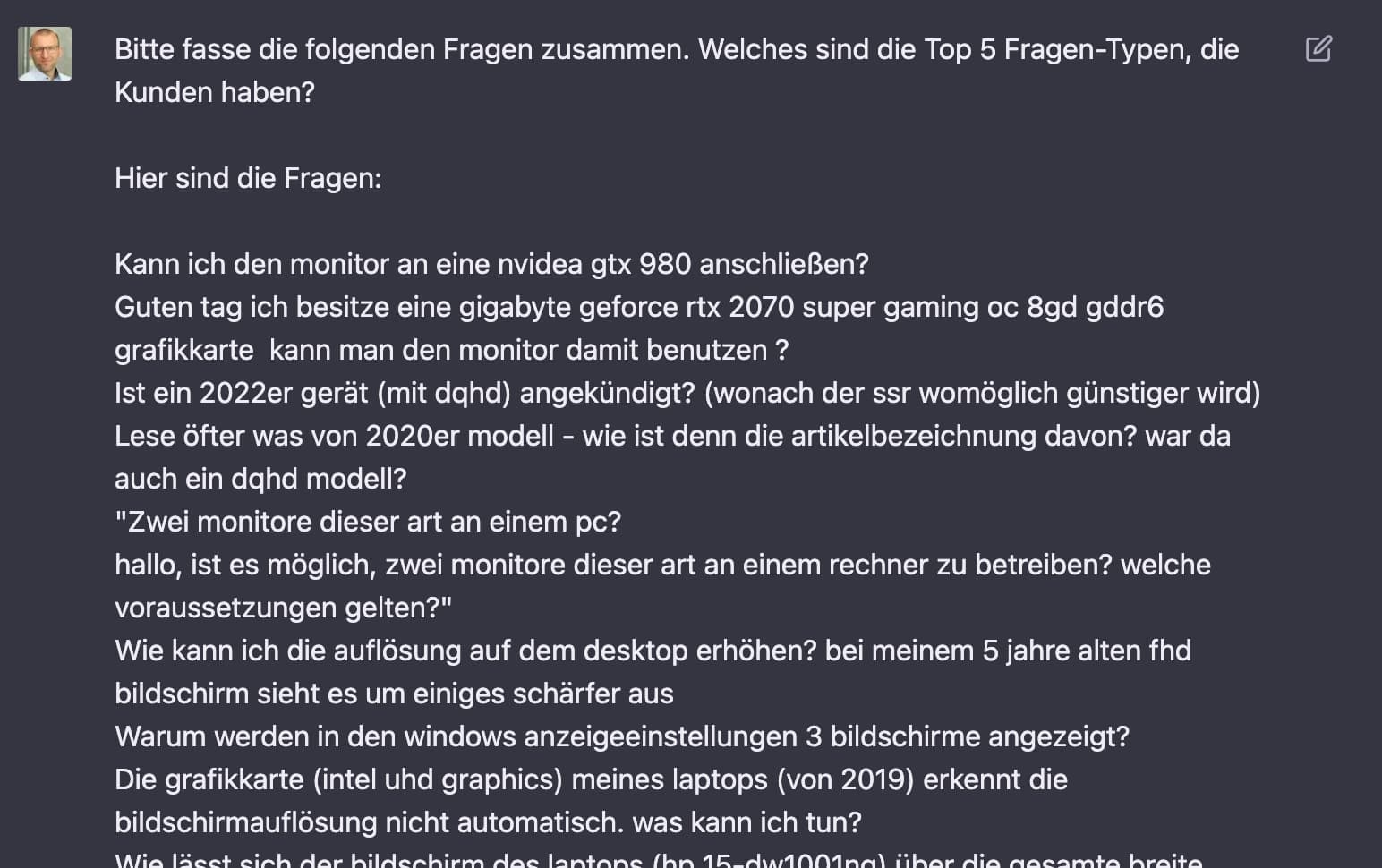 Fragen zusammenfassen