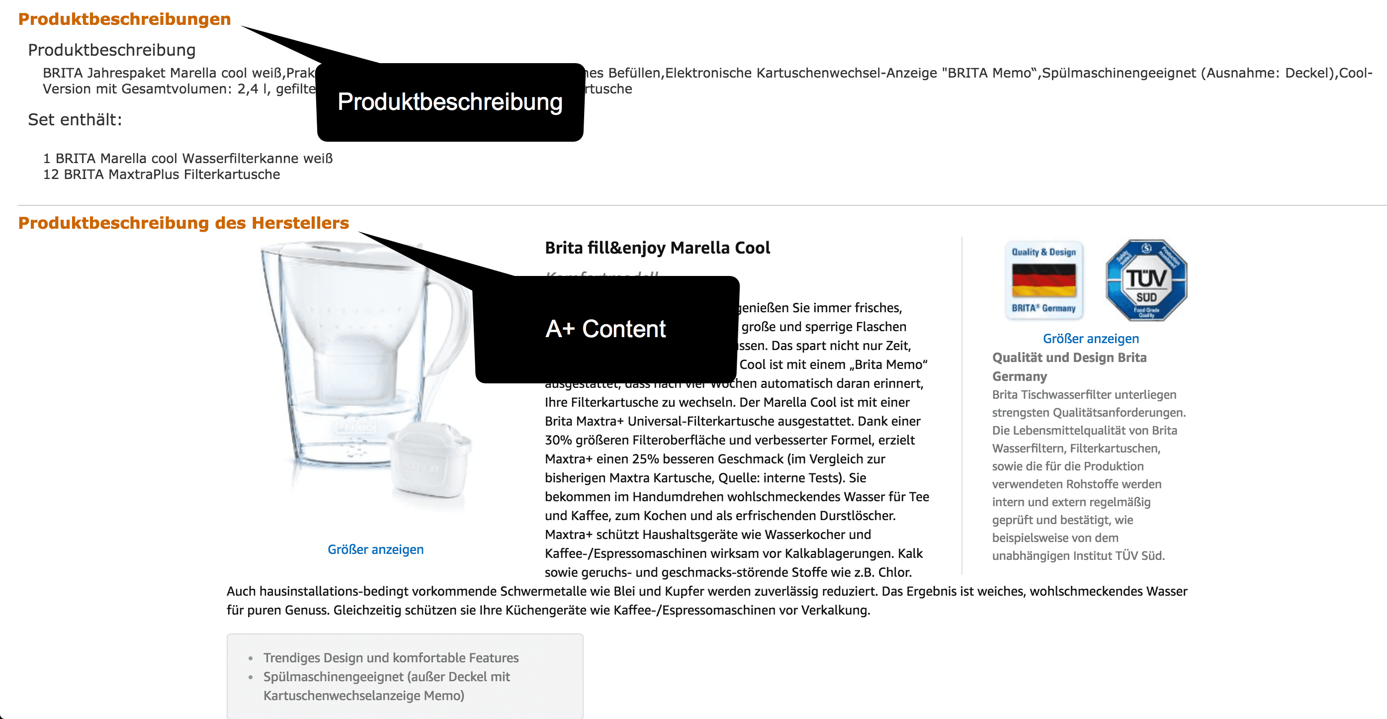 Beispiel für A+ Content, der zusätzlich zur Beschreibung angezeigt wird.