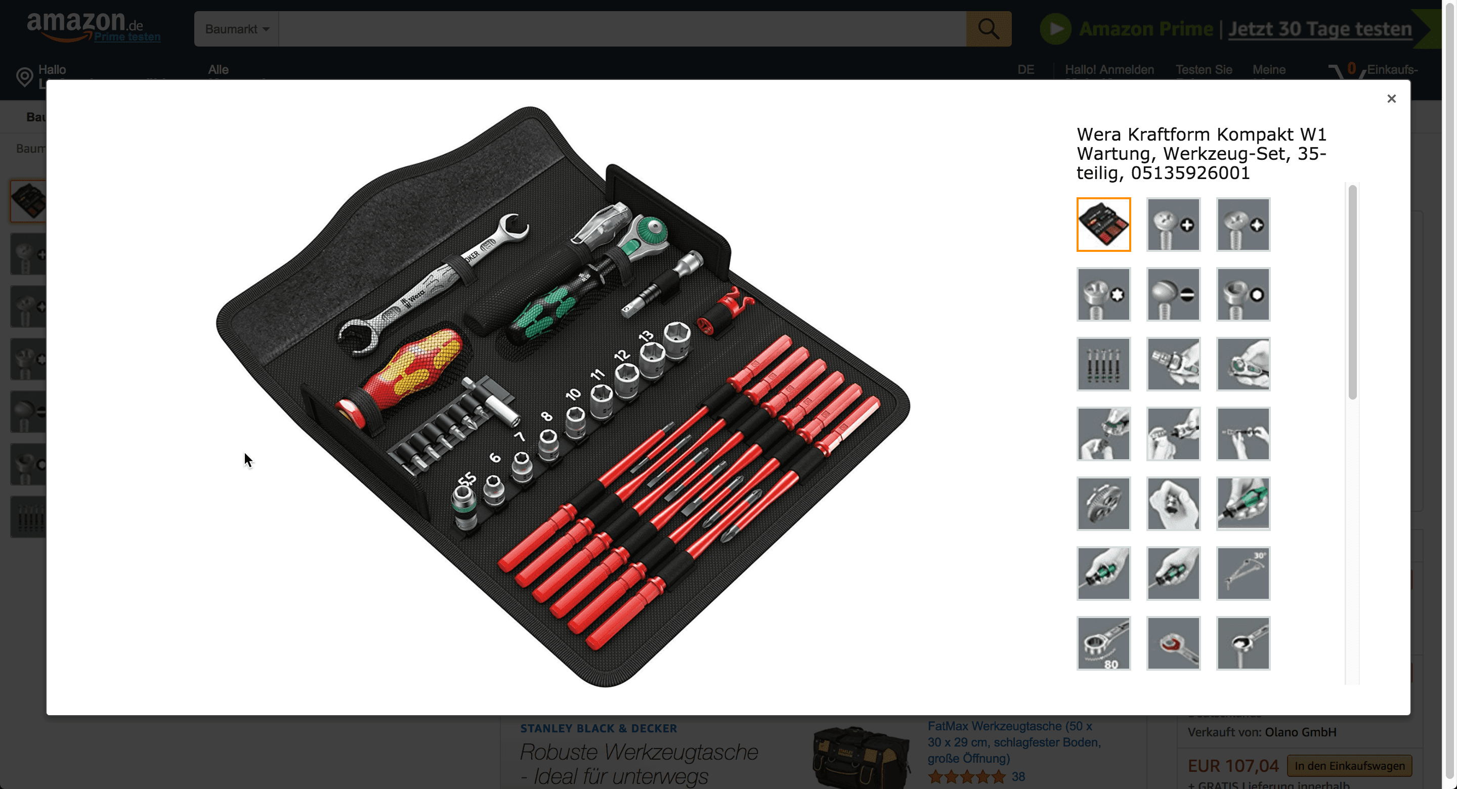 Werkzeug-Set der Marke “Wera” mit 48 Produktbildern Quelle: https://www.amazon.de/dp/B00TJ3J81Q