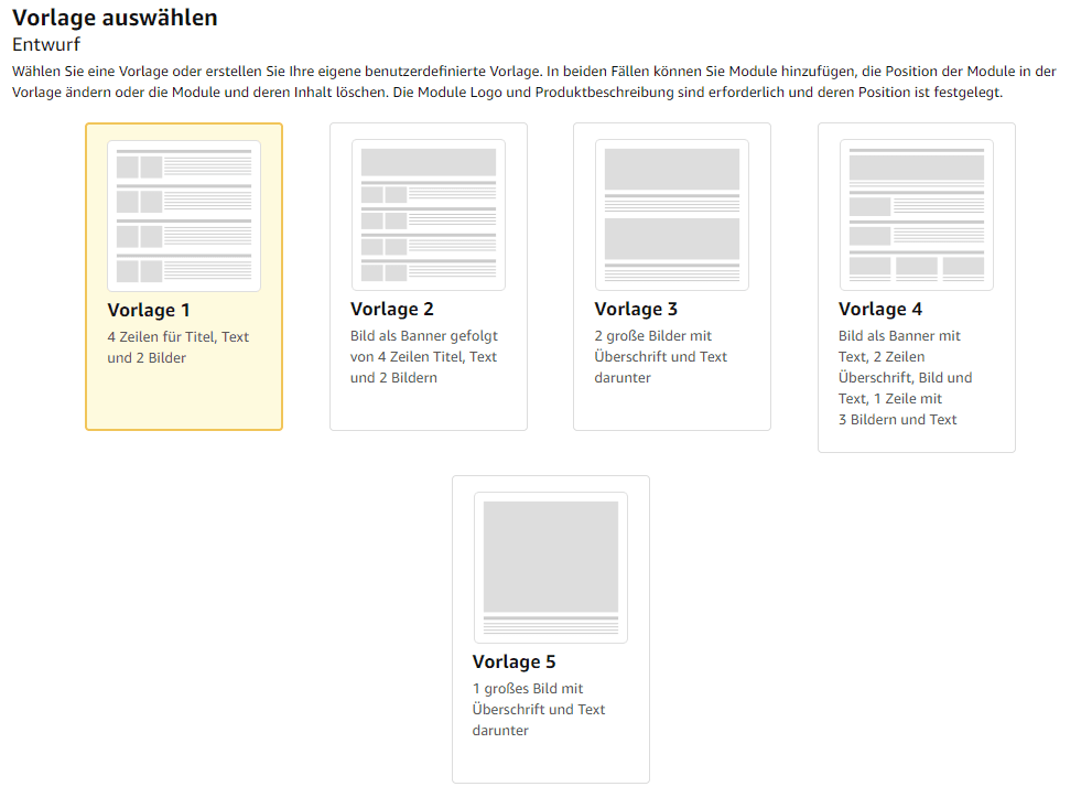 Die zur Auswahl stehenden Enhanced Brand Content- Templates