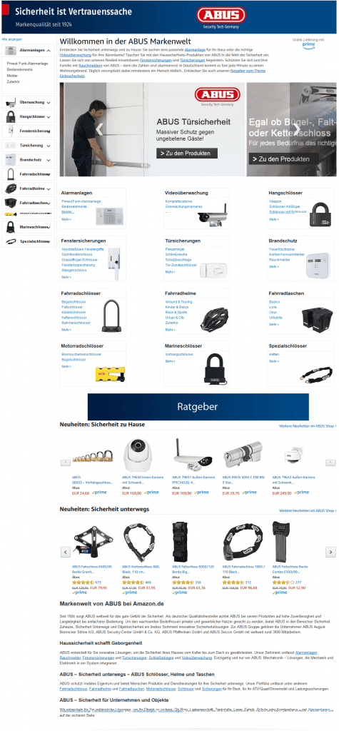 Beispiel einer Markenwelt der Marke ABUS aus Amazon.
