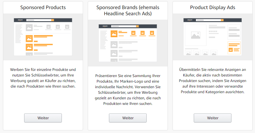 Verschiedene Anzeigentypen in Amazon Advertising
