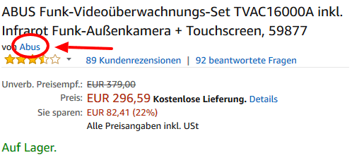 Beispiel einer Artikelseite mit Markennamen Abus.