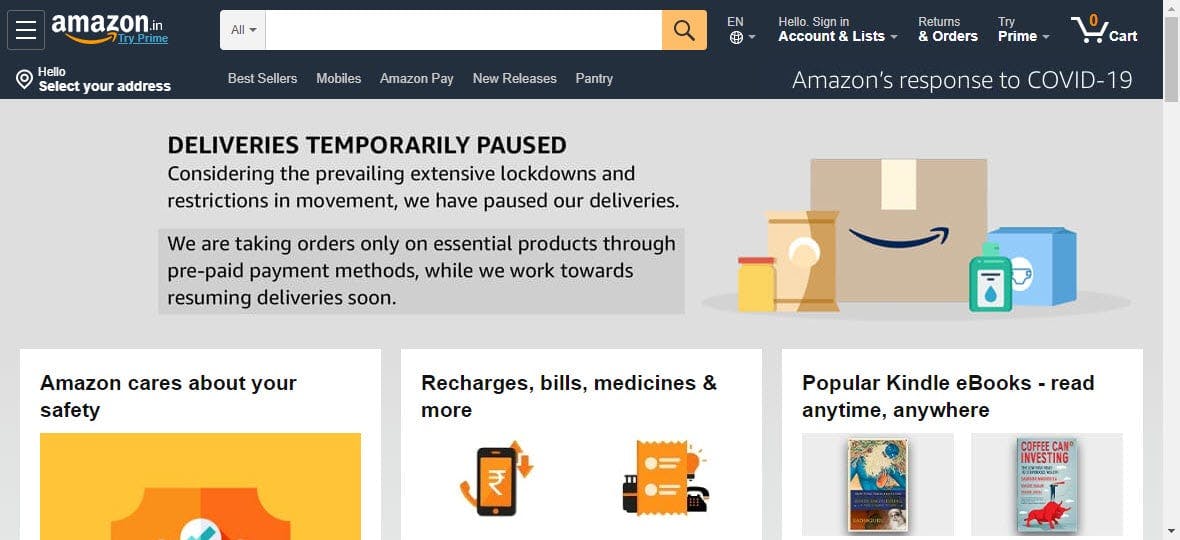 Amazon Marktplatz Indien wegen Corona gestoppt