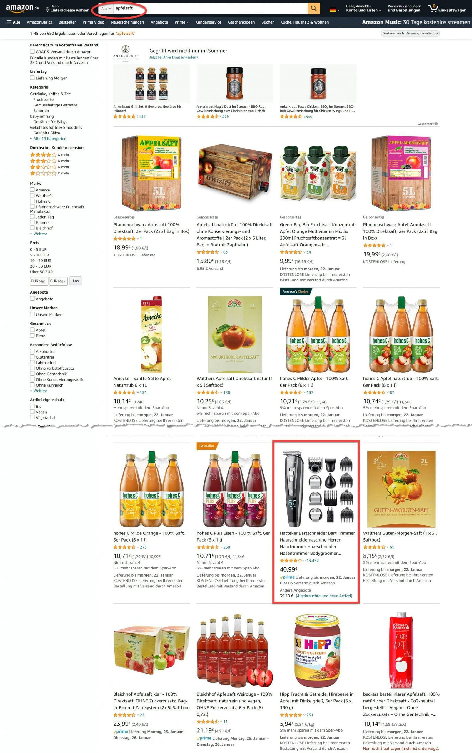 Apfelsaft Suchergebnis Amazon