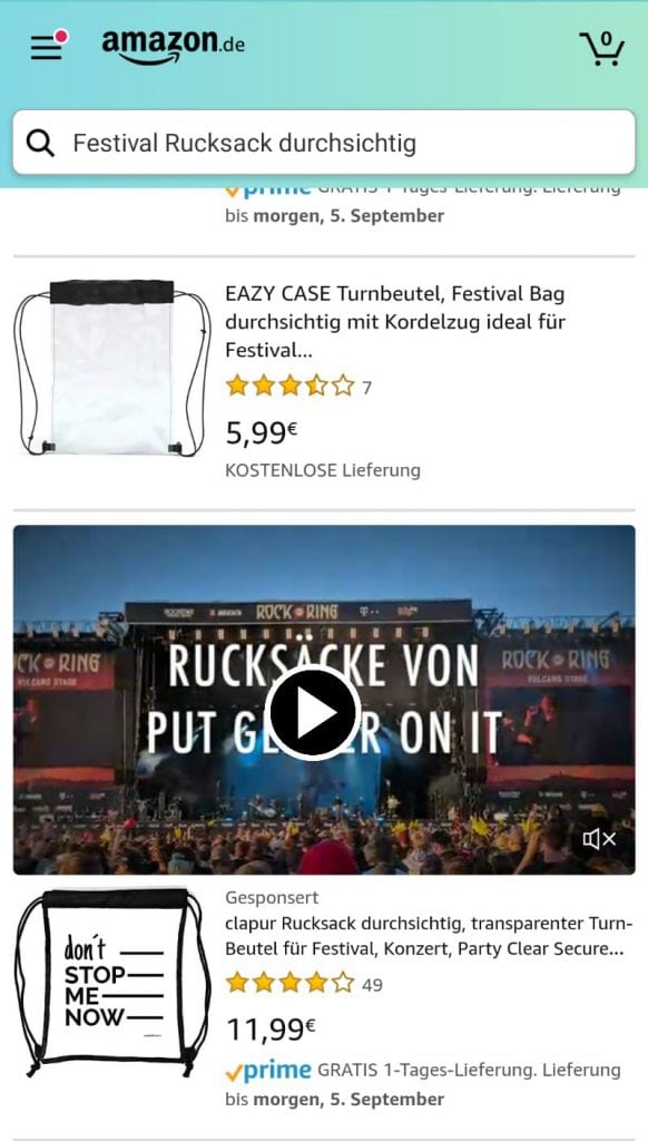 Sponsored Brands Video in der Amazon-App